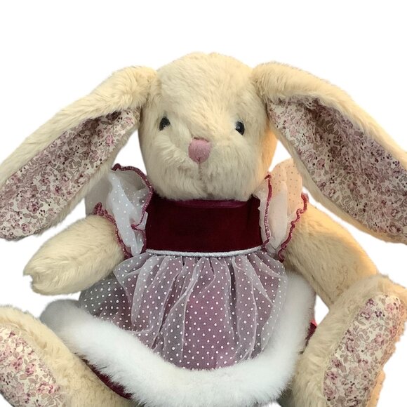 Vtg Pier 1 Imports Hopper Bunny Rabbit Plush Polka Dot Dress Floral Ears Feet 9” - Picture 3 of 5